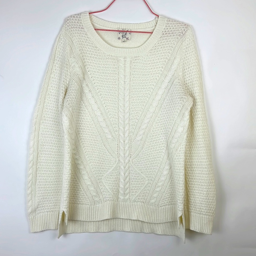 HIPPIE ROSE long sleeve women’s cable knit sweater ivory L